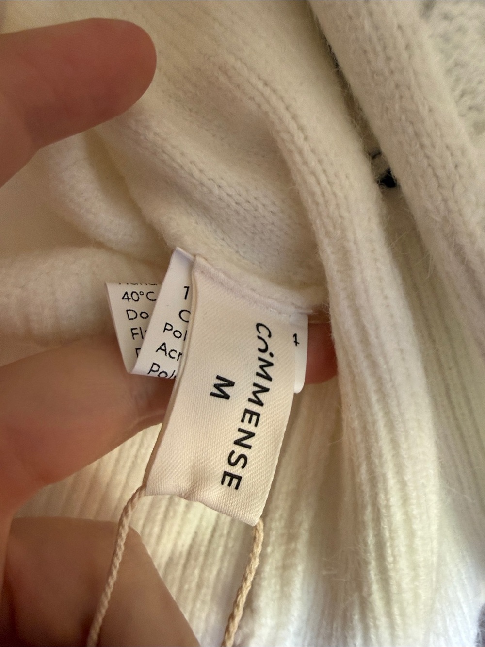 Commense White Knit Sweater with Black Accent Cable Detail - Picture 5 of 5